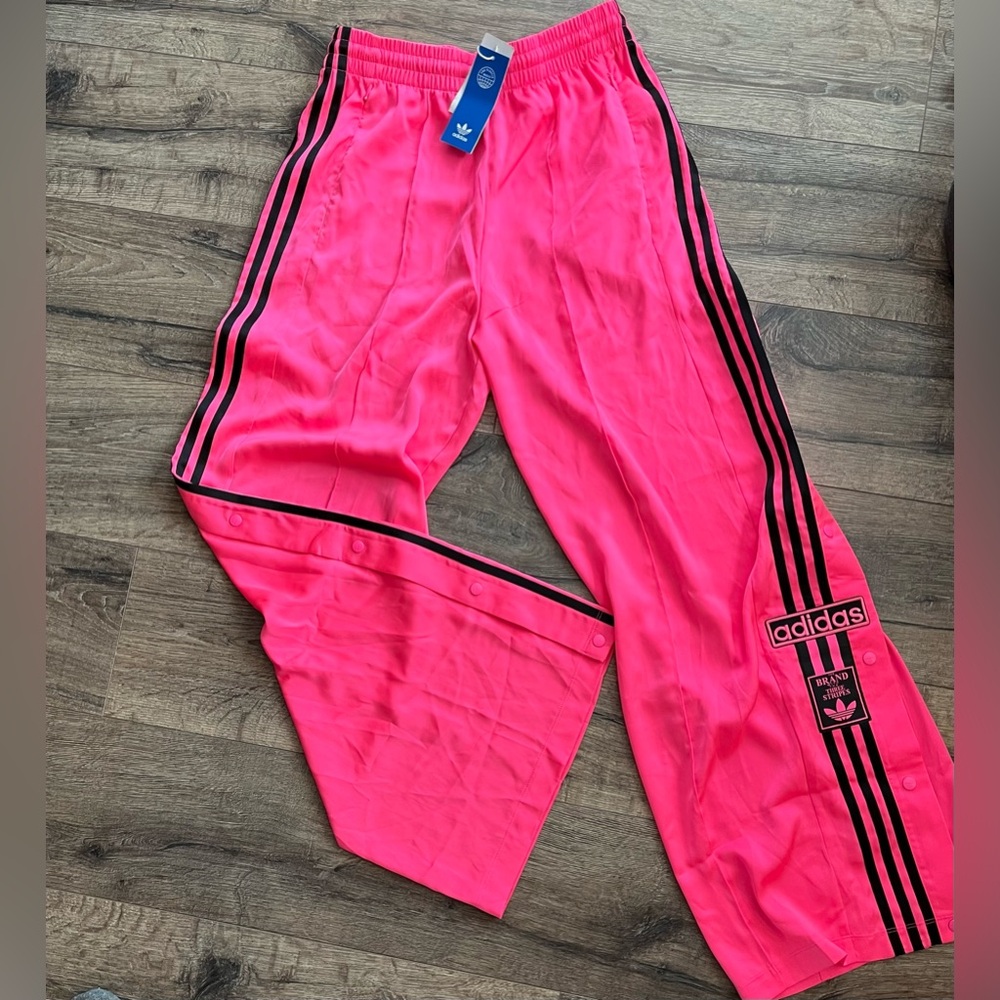“Adidas Satin Adibreak” TRACK PANTS, women’s MEDIUM, hot PINK w/black, NWT